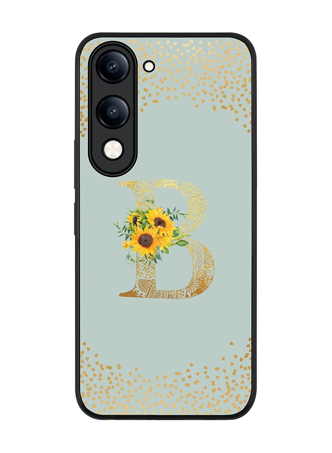 For vivo Y04 / Y29t 5G Case,Slim fit Camera Protection, Shockproof Thin Phone cover  - Custom Floral Monogram - B  (Light Grey )
